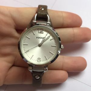 Silver and Brown Leather Fossil Watch